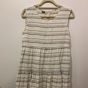 Gap Linen Babydoll Summer Dress, White/Gray Stripe